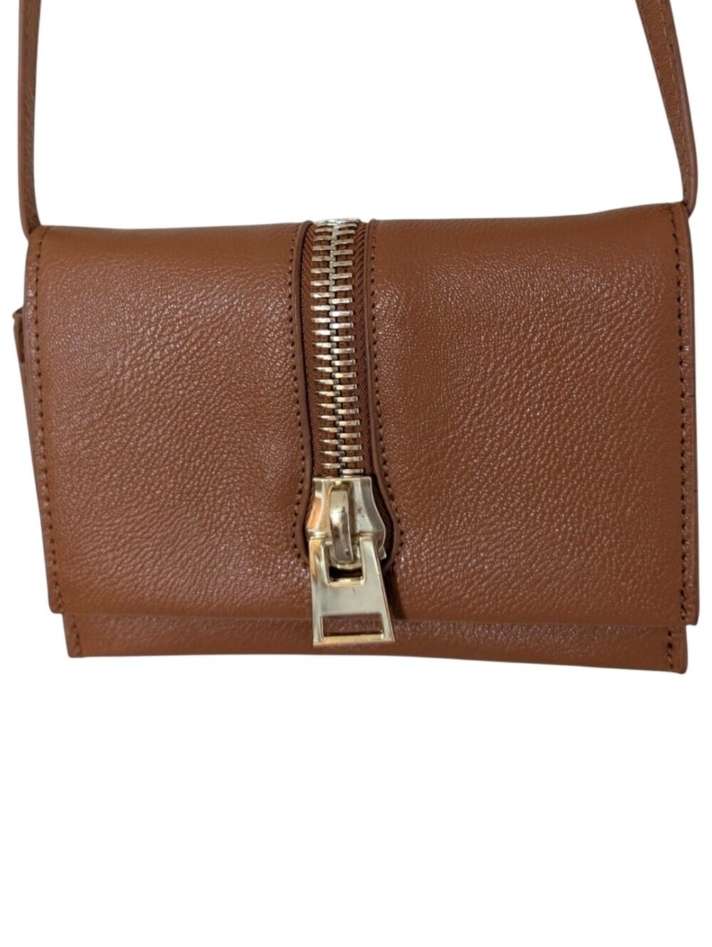Sergio Ferreti Leather Crossbody Bag Women Tan Gold Hardware Minimalist